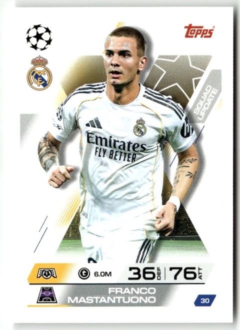 30 Franco Mastantuono Real Madryt Squad Update Match Attax Extra 2025/26