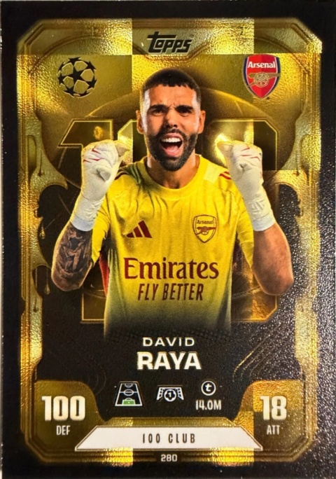 280 David Raya Arsenal 100 Club Match Attax Extra 2025/26