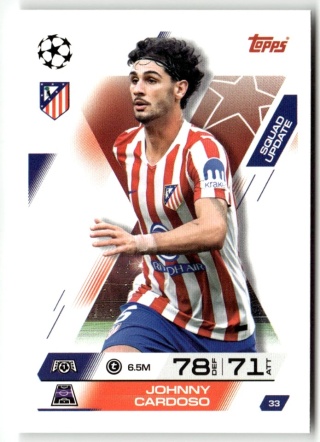 33 Jonny Cardoso Atlético Madryt Squad Update Match Attax Extra 2025/26