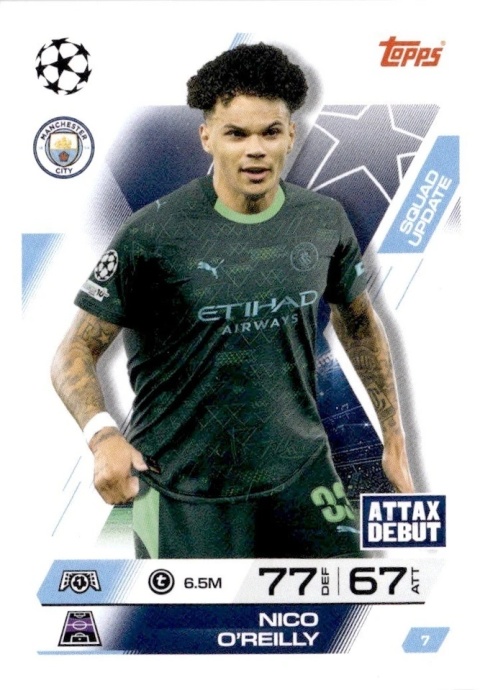 7 Nico O'Reilly Manchester City Squad Update Match Attax Extra 2025/26