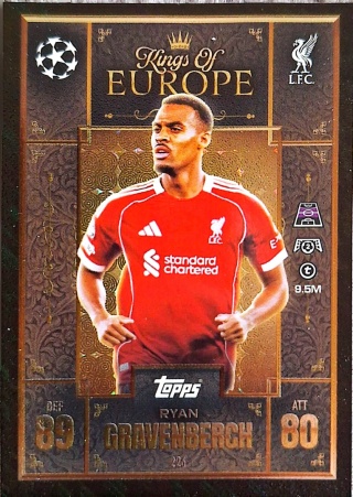 226 Ryan Gravenberch Liverpool Kings of Europe Match Attax Extra 2025/26