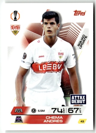 43 Chema Andres VfB Stuttgart Squad Update Match Attax Extra 2025/26