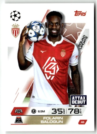 46 Folarin Balogun AS Monaco Squad Update Match Attax Extra 2025/26