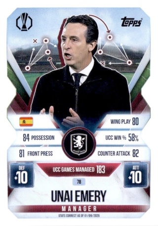 78 Unai Emery Aston Villa Manager Match Attax Extra 2025/26