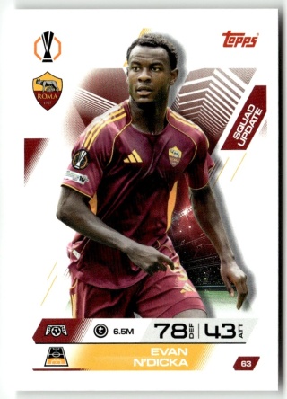63 Even Ndicka AS Roma Squad Update Match Attax Extra 2025/26