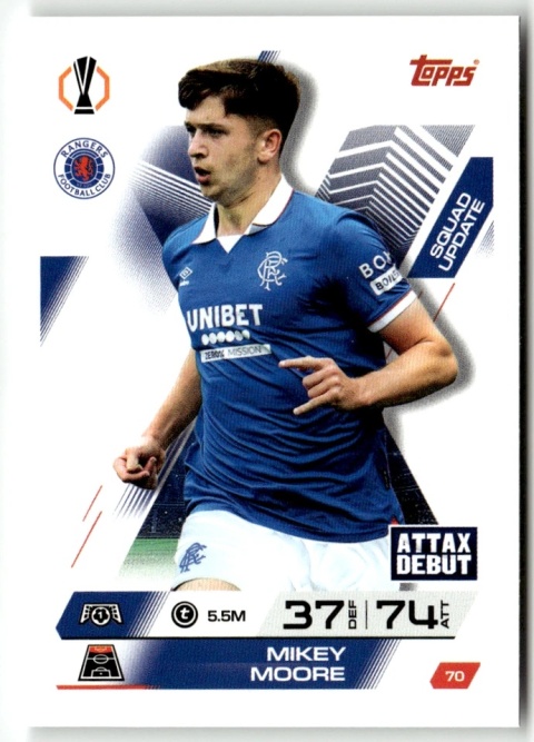 70 Mikey Moore Rangers FC Squad Update Match Attax Extra 2025/26