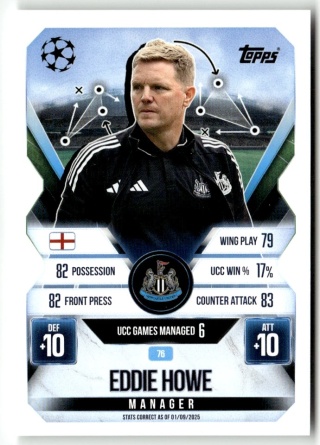 76 Eddie Howe Newcastle United Manager Match Attax Extra 2025/26