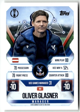80 Oliver Glasner Crystal Palace Manager Match Attax Extra 2025/26