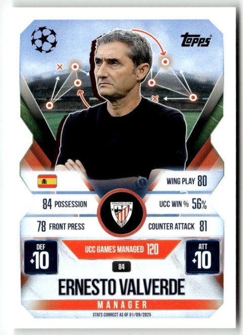 84 Ernesto Valverde Athletic Club Manager Match Attax Extra 2025/26