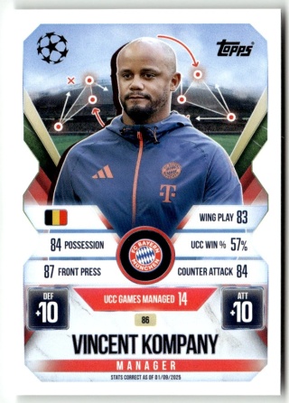 86 Vincent Kompany Bayern Manager Match Attax Extra 2025/26