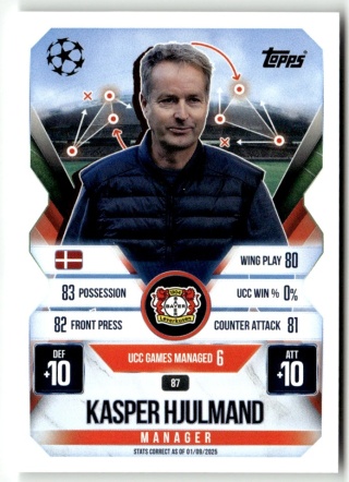 87 Kasper Hjulmand Bayer Leverkusen Manager Match Attax Extra 2025/26