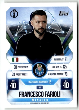 93 Francesco Farioli FC Porto Manager Match Attax Extra 2025/26