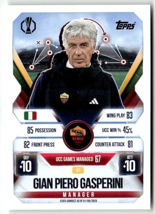 97 Gian Piero Gasperini AS Roma Manager Match Attax Extra 2025/26