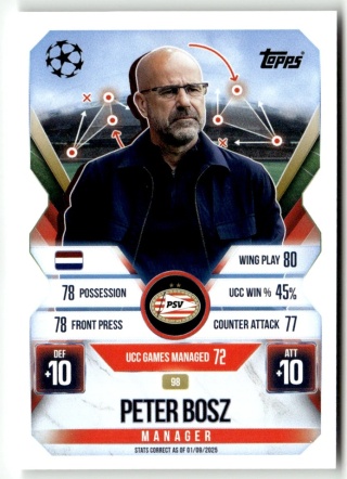 98 Peter Bosz PSV Eindhoven Manager Match Attax Extra 2025/26