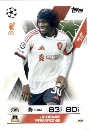 100 Jeremie Frimpong Liverpool Away Kit Match Attax Extra 2025/26