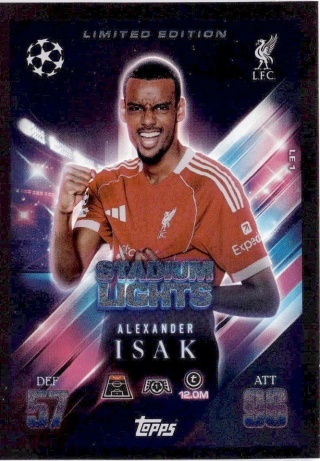 LE1 Alexander Isak Liverpool LE Stadium Lights Match Attax Extra 2025/26