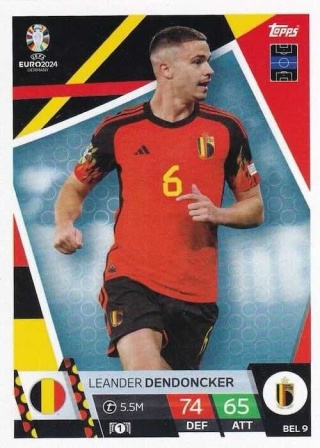 BEL9 Leander Dendoncker Belgium Base EURO 2024 Match Attax