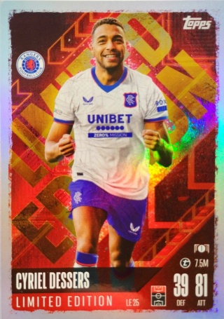 LE25 Cyriel Dessers Rangers FC Limited Edition Match Attax 2024/25